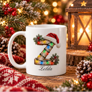 Mug Monogramme de Noël rustique festif Lettre Z