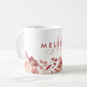 Mug Monogramme de nom aquarelle fleurs bordeaux et ros (Devant gauche)