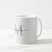Mug Monogramme de nom avec rayure grise moderne (Devant droit)