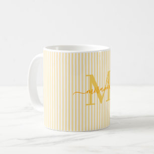 Mug Monogramme de nom avec rayure jaune moderne