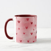 Mug Monogramme de nom coeurs rouges roses (Gauche)