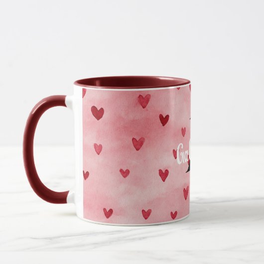 Mug Monogramme de nom coeurs rouges roses (Gauche)