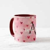 Mug Monogramme de nom coeurs rouges roses (Devant gauche)