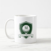 Mug Monogramme de nom de balle de golf moderne verte e (Gauche)