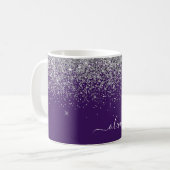 Mug Monogramme de nom de fille pailleté argent violet (Devant gauche)