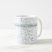 Mug Monogramme de nom de fleur sauvage aquarelle bleu (Devant droit)