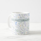 Mug Monogramme de nom de fleur sauvage aquarelle bleu (Devant gauche)