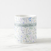 Mug Monogramme de nom de fleur sauvage aquarelle bleu (Centre)