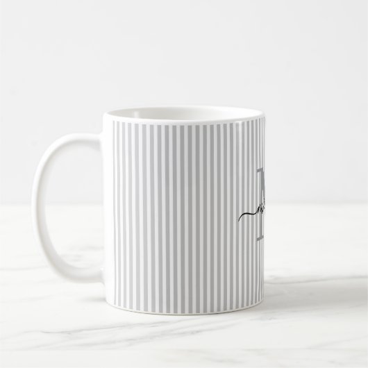 Mug Monogramme de nom de rayure grise moderne (Gauche)