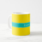 Mug Monogramme de nom de ruban Turquoise jaune uni (Devant gauche)