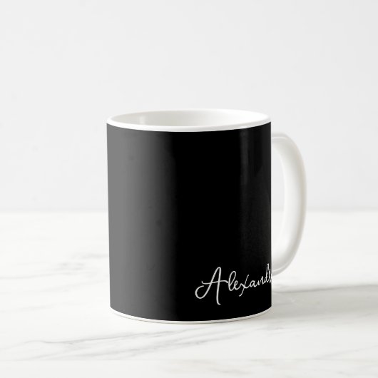 Mug Monogramme de nom de script chic simple noir blanc (Devant droit)