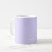 Mug Monogramme de nom de script féminin violet lavande (Devant gauche)