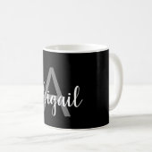 Mug Monogramme de nom élégant argent noir moderne (Devant droit)