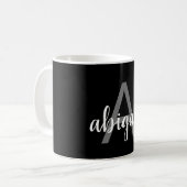 Mug Monogramme de nom élégant argent noir moderne (Devant gauche)