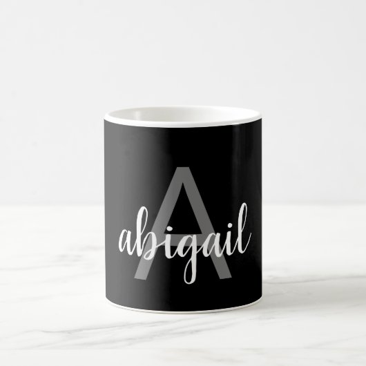 Mug Monogramme de nom élégant argent noir moderne (Centre)