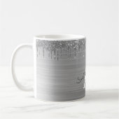 Mug Monogramme de nom en métal brossé avec paillettes  (Gauche)