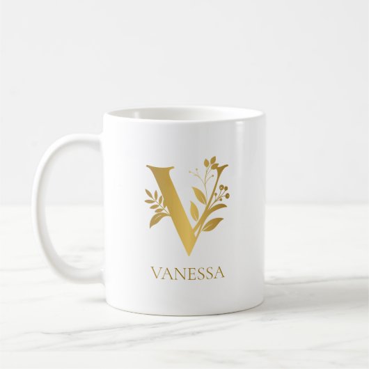 Mug Monogramme de nom en typographie blanche et or (Gauche)