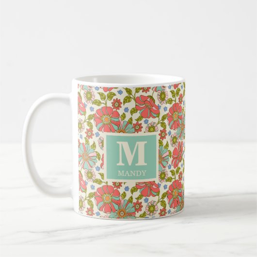 Mug Monogramme de nom floral coloré (Gauche)