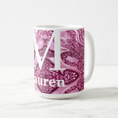 Mug monogramme de nom girly abstrait métallisé rose (Devant droit)
