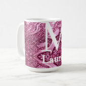 Mug monogramme de nom girly abstrait métallisé rose (Devant gauche)