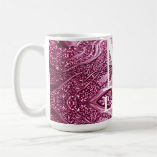 Mug monogramme de nom girly abstrait métallisé rose
