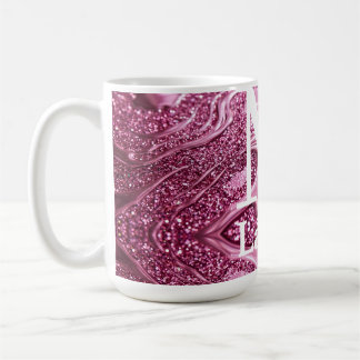 Mug monogramme de nom girly abstrait métallisé rose