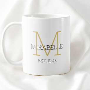 Mug Monogramme de nom initial minimaliste noir or mode