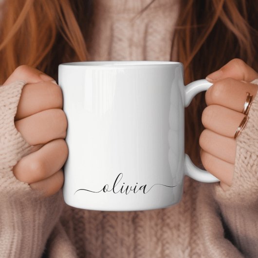 Mug Monogramme de nom moderne écriture girly noir blan