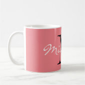 Mug monogramme de nom personnalisé rose et blanc de co (Gauche)