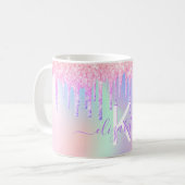 Mug monogramme de nom rose rose holographique (Devant gauche)