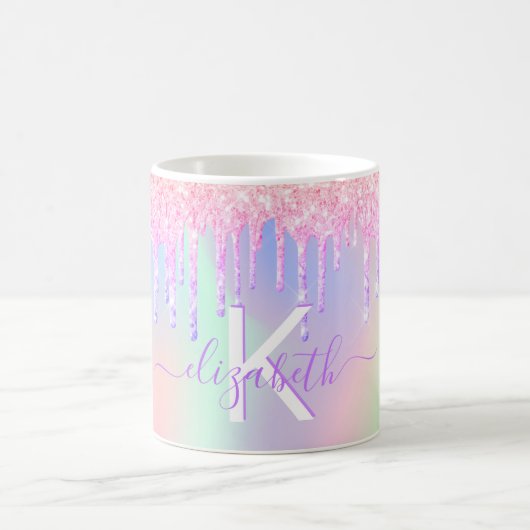 Mug monogramme de nom rose rose holographique (Centre)