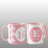 Mug Monogramme de nom Sweet 16 rose et blanc