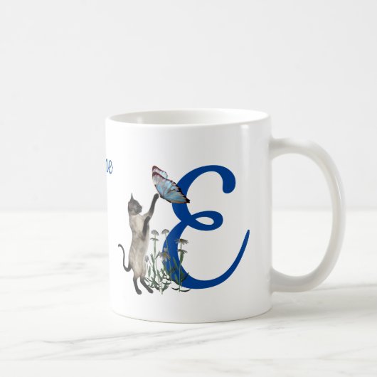 Mug Monogramme de papillon de chat de Siamèse Nom E in (Droite)