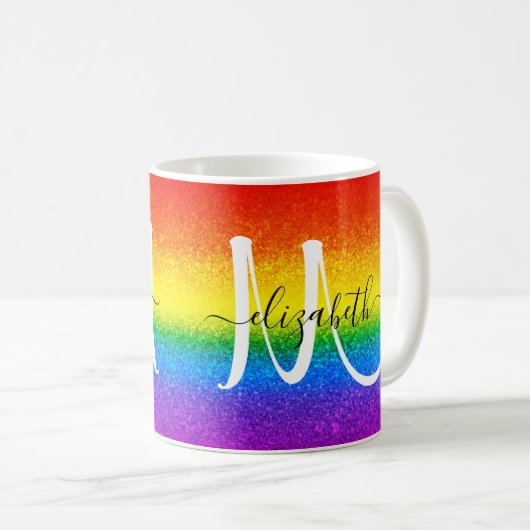 Mug Monogramme de Parties scintillant arc-en-ciel chic (Devant droit)
