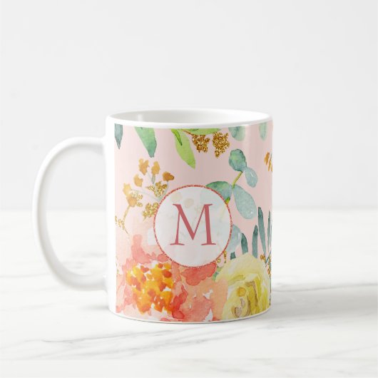 Mug Monogramme de Parties scintillant d'Eucalyptus ros (Gauche)