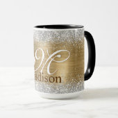 Mug Monogramme de parties scintillant en or brossé mou (Devant droit)