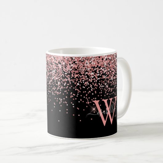 Mug Monogramme de Parties scintillant noire rose (Devant droit)