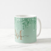 Mug Monogramme de Parties scintillant verte chic  (Devant droit)