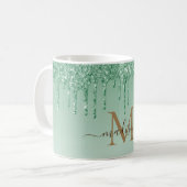 Mug Monogramme de Parties scintillant verte chic  (Devant gauche)