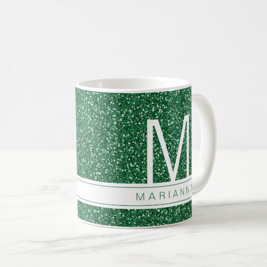 Mug Monogramme de Parties scintillant verte Nom initia (Devant droit)