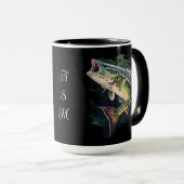 Mug Monogramme de pêche à l'achigan à grande bouche (Devant droit)