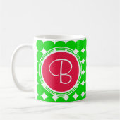Mug Monogramme de point de polka rouge et vert (Gauche)