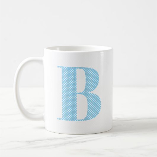Mug Monogramme de point Polka bleu et blanc pour bébé (Gauche)