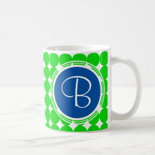 Mug Monogramme de point Polka bleu et vert