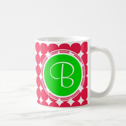 Mug Monogramme de point Polka vert et rouge (Droite)