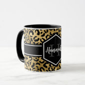 Mug Monogramme de points de léopard noir or (Devant gauche)