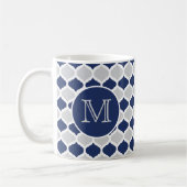 Mug Monogramme de Quatrefoil bleu et gris (Gauche)