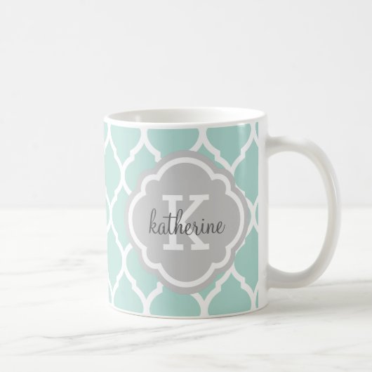 Mug Monogramme de Quatrefoil marocain à la menthe et g (Droite)