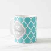 Mug Monogramme de Quatrefoil marocain Turquoise et Gri (Devant gauche)