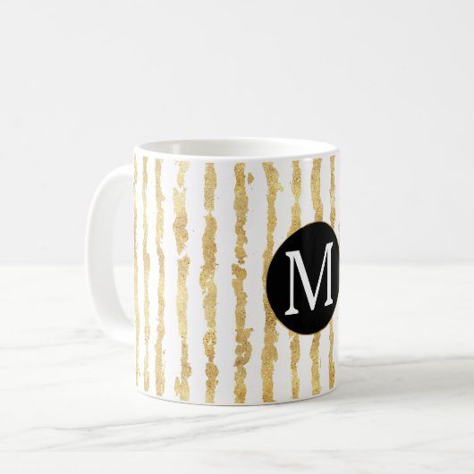 Mug Monogramme de rayures d'or blanc (Devant gauche)